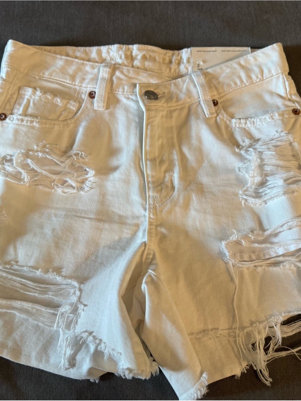 American Eagle White Denim Distressed Shorts NWT